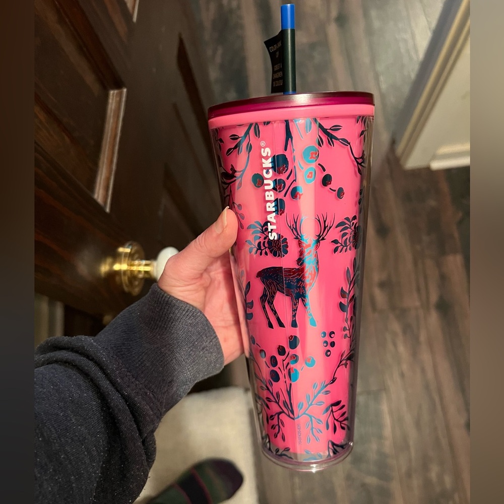 Starbucks color changing tumbler 2022 pink with deer foxes woodland NEW